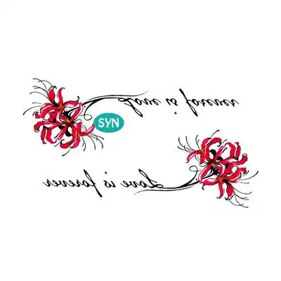 彼岸花纹身贴防水女 曼珠沙华英文love is forever 锁骨纹身贴纸