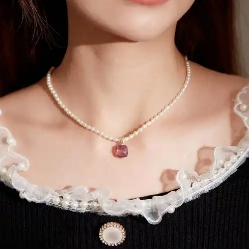 七邵珍珠项链10k金糖果糖果吊坠薰衣草紫水晶莫桑比克颈饰