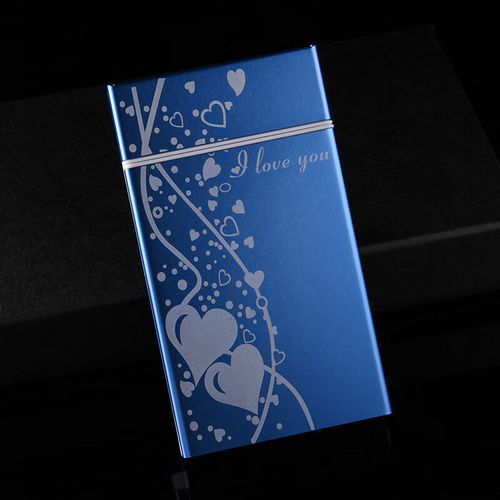 细烟盒20支装超薄创意细支烟盒香菸盒子自动弹盖 乳白色 蓝色我爱你