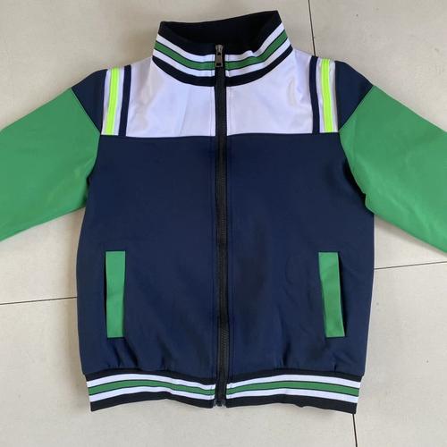 定做春秋季蓝白身拼草绿袖子校服上衣皇都运动衣外套小学生