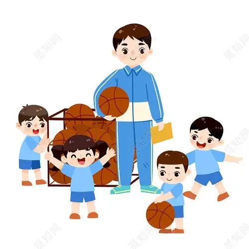 卡通体育课老师学生打球运动健身人物png素材学校校园体育课元素