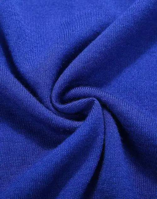 宝蓝色圆领纯色休闲长袖套头针织衫