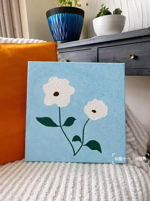 材料:一个画框,丙烯颜料,石英砂零基础也可以快速画的ins装饰画!