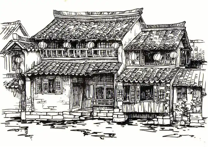 古镇建筑速写三