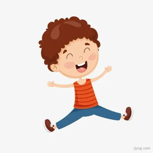 红蓝色开心跳跃的男孩