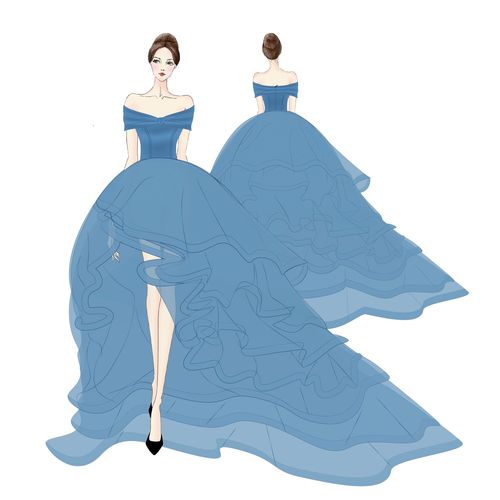 婚纱礼裙平面效果图 仙女裙原创设计 矢量图|线稿图|服装ai文件