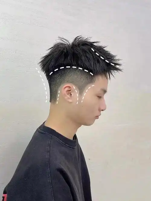 长度头顶6-8厘米,两边镂空铲短两侧去头发自然下垂微薄,鬓角处理干净