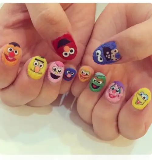 美甲日系卡通芝麻街萌