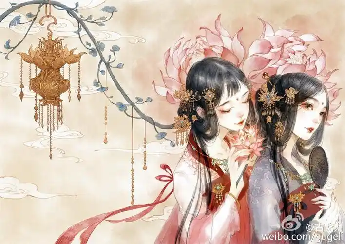 并蒂莲# #古风# 微博画师:古戈力 - 堆糖,美图壁纸兴趣社区