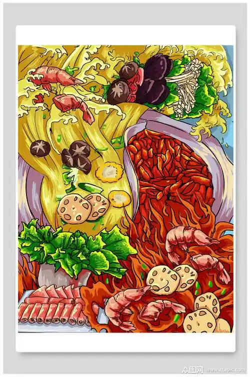 手绘健康美味火锅海报素材