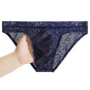 男士蕾丝内裤 男女通用透明三角裤低腰性感冰丝透气潮男青年裤头