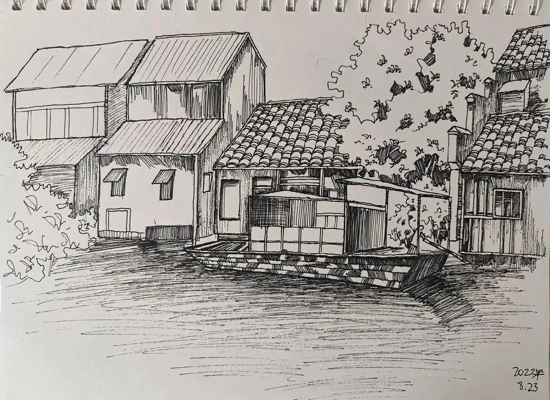 临摹江南风景速写.#dou上热门 @dou 小助手 #画画  - 抖音