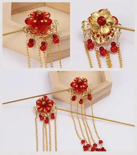 苏喜新娘红金色古装头饰套装中式婚礼凤冠古典秀禾服龙凤褂发饰品