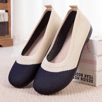 女士休闲鞋>老北京布鞋女透气网面浅口妈妈鞋一脚蹬圆头懒人鞋平底