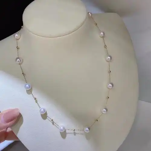 奢黛丽珠宝满天星淡水珍珠项链正圆强光18k金锁骨链正品女颈饰