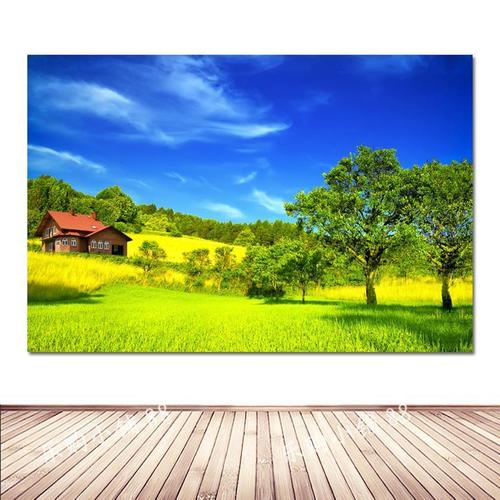 蓝天草地海报大自然风景挂画厨房自粘海报贴画墙贴蓝天背景图房间