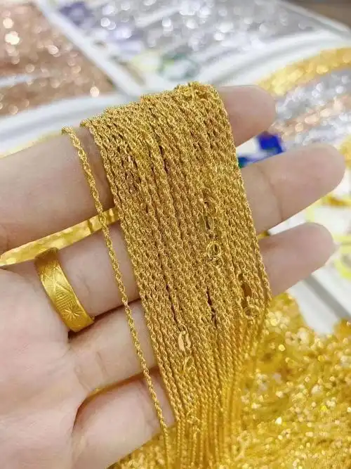 麻绳素金麻花链真金18k黄金项链女正品au750扭绳链百搭素链女士款