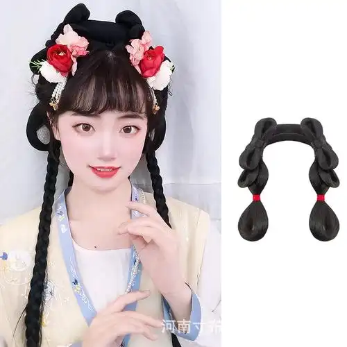 汉服假发头饰唐风蝴蝶发箍发髻配饰一体古装造型发包女古风-阿里巴巴