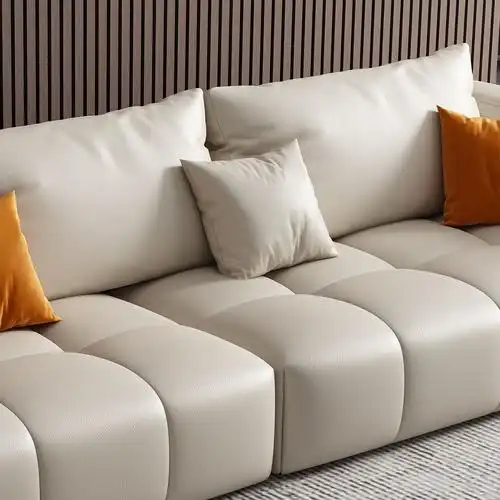 极简简约皮沙发 客厅家用直排脚踏组合沙发(浅咖色-生态真皮)