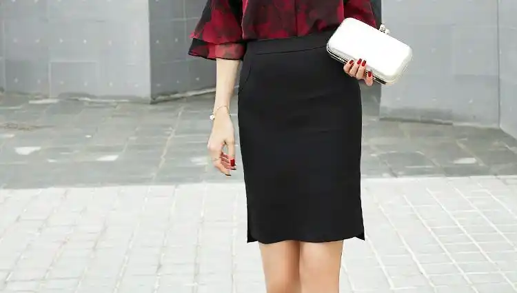 百姿2017夏装新款韩版时尚纯色显瘦开叉裙摆半身裙