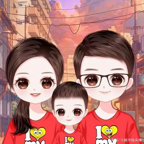 安全感自己给,一家三口,四口,五口头像手绘