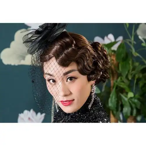 穿旗袍配的发型假发民国风假发女复古卷发波纹浪造型演出手推