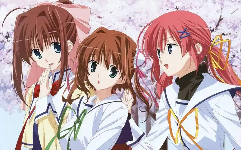 壁纸 三个动漫女孩,女学生,樱花 2560x1600 hd 高清壁纸, 图片, 照片