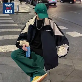 nasalike运动外套男春秋款新款潮牌宽松大码百搭衣服潮流春秋加棉休闲