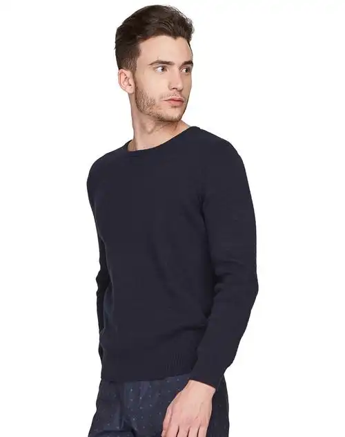 深藏蓝时尚休闲纯色修身套头毛衫