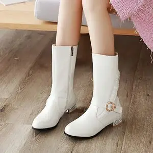 儿童中筒靴子2020韩版时尚女童白色演出鞋中大童公主靴女孩马丁靴