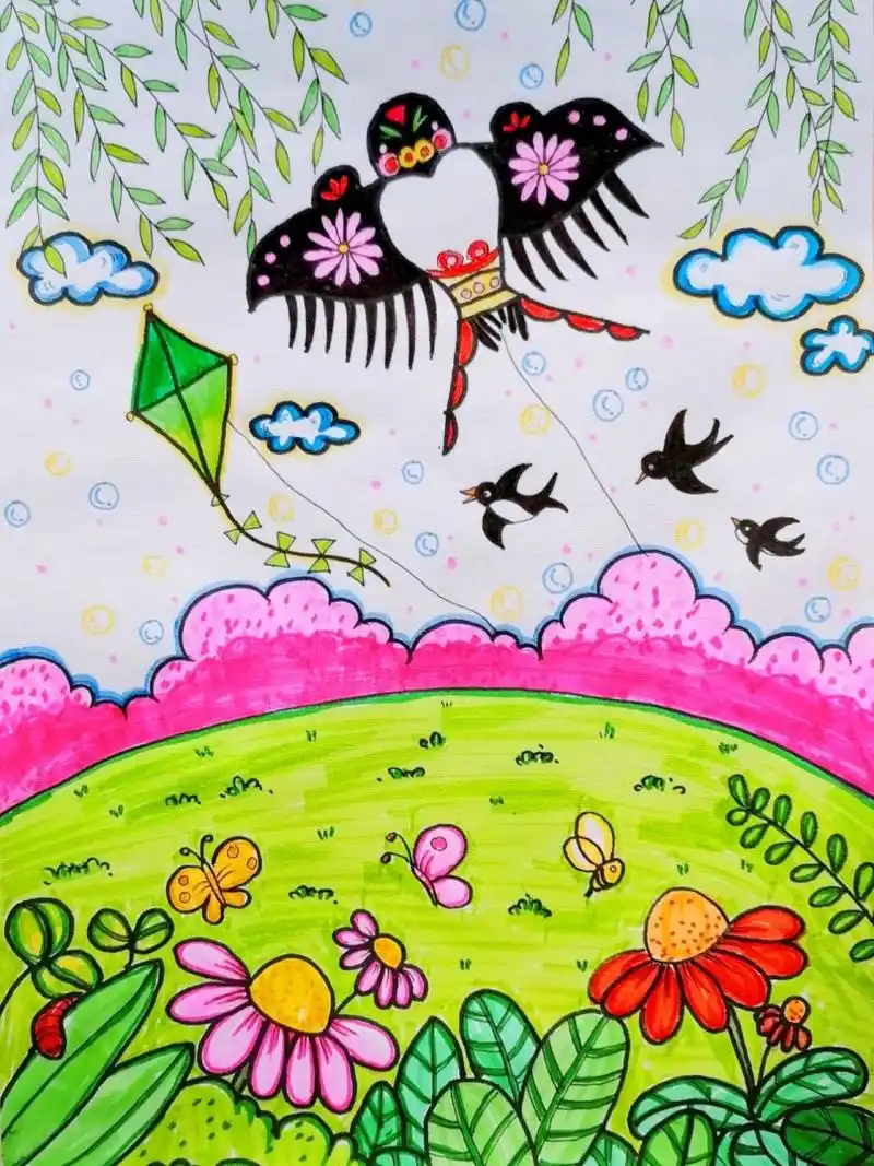 春天主题儿童画|简笔画|儿童创意画|有线稿 春天来了,万物复苏,画一张