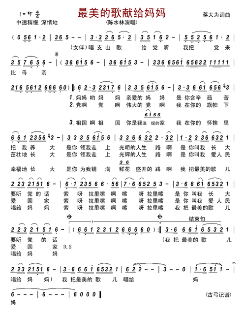 fkqyx(记谱)查看更多>>(最美的歌献给妈妈) / fkqyx记谱相关歌谱