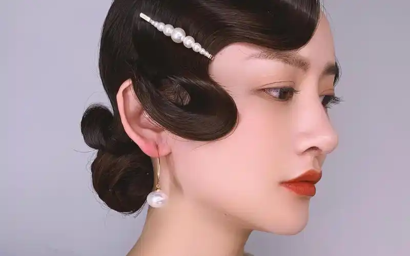 优雅复古新娘造型,手推波纹造型,适合带网纱的新娘发型,宁波学给新娘