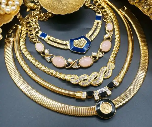 vintage西洋中古古董首饰复古古着monettrifari彩宝水晶项链