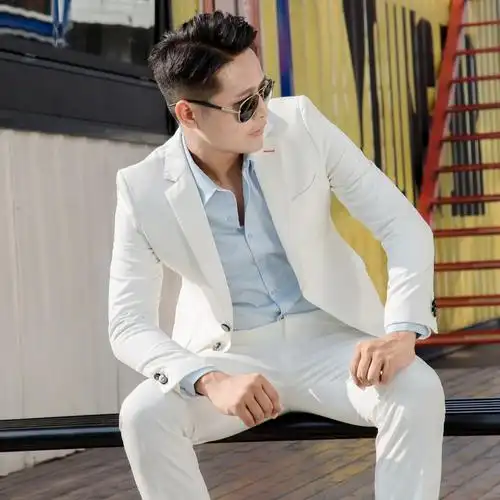 2019秋冬新款男士白色小西装韩版修身休闲小西服英伦风时尚男外套