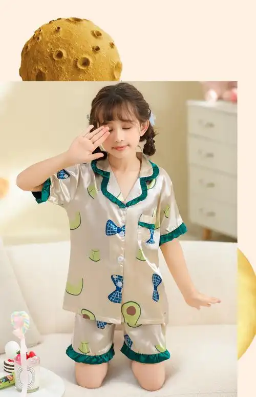 儿童睡衣女童冰丝睡衣短袖夏季宝宝大中小童女孩薄款家居服套装 - 17