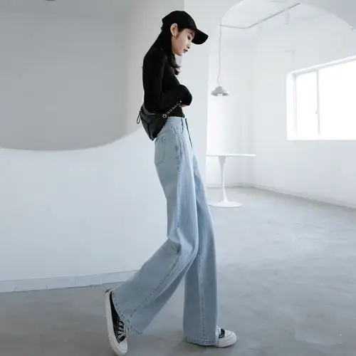 高腰牛仔裤直筒女宽松2020年春季新款休闲垂感阔腿拖地长裤子显瘦