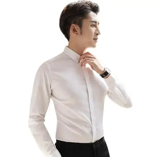 长袖白衬衫男修身免烫商务职业正装上班结婚新郎伴郎西装白色衬衣