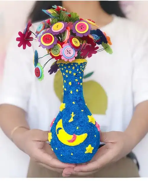 儿童手工diy创意花瓶 雪花泥小学生女孩玩具生日礼物花束材料包 星星