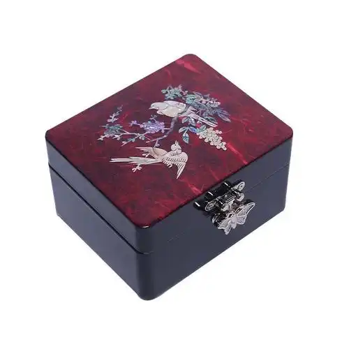 新款螺钿漆器首饰盒高档项链珠宝饰品收纳盒中国风公主黄金手串链