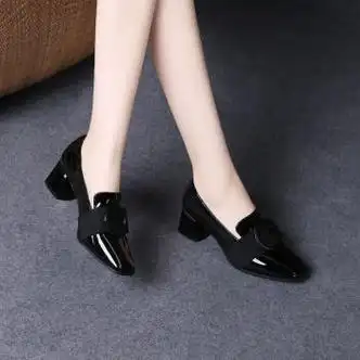 创京懿选真皮单鞋女时尚英伦风粗跟女鞋方头软皮2024年春秋季新款中跟