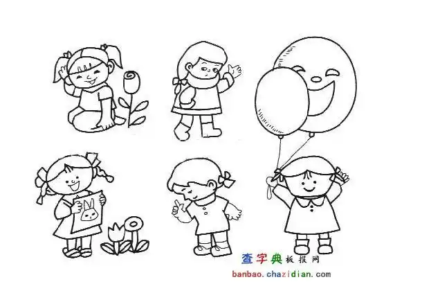 可爱小女孩简笔画-人物简笔画 - 查字典板报网