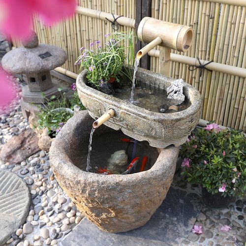 庭院复古假山喷泉景观民宿花园落地流水鱼池禅意阳台造景装 饰摆件