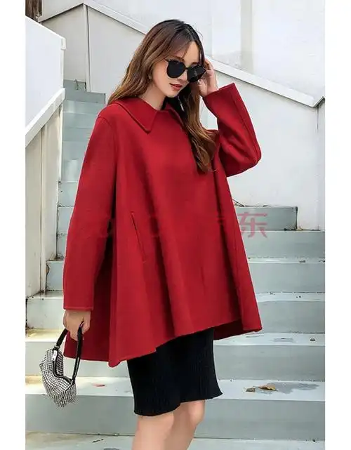 双面羊绒大衣女短款斗篷型毛呢外套 红色 s【图片 价格 品牌 报价】-