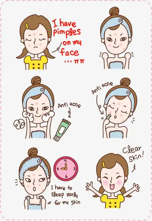 彩色手绘卡通女孩护肤