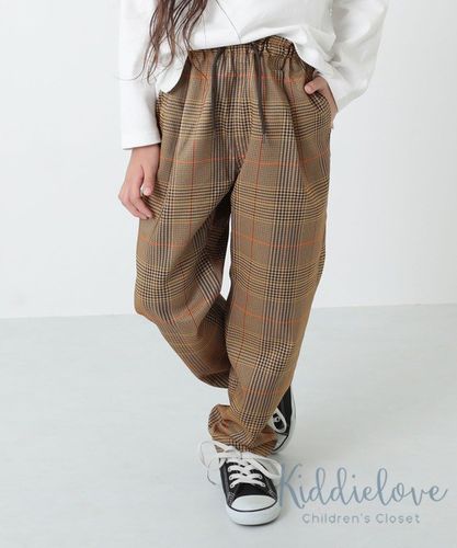 kiddielove日本代购童装devirock松紧带格纹锥形休闲长裤裤子