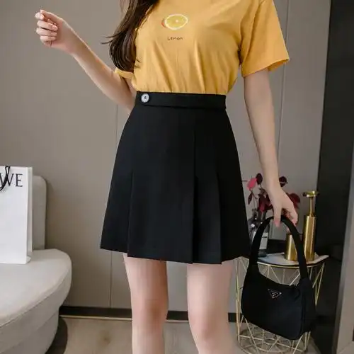 2022春夏新款短裤百褶高腰半身裙女超火的a字短裙高腰百褶裙子,女装