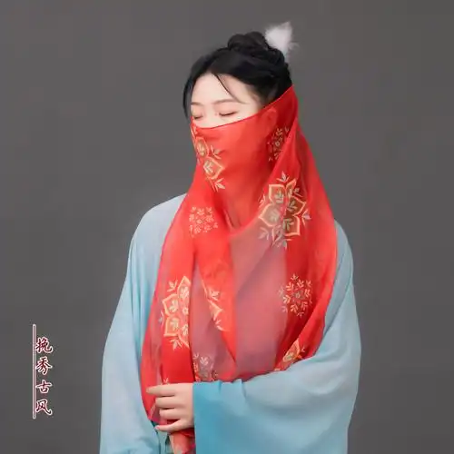挽秀古风异域风情红色头饰面纱头巾面帘汉服周边发饰