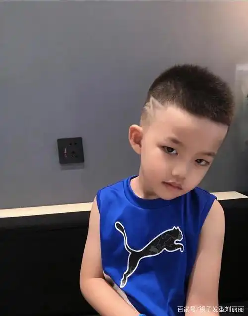 圆脸型小男孩可以试试这款发型,超短的刘海搭配锡纸烫的造型,呆萌又