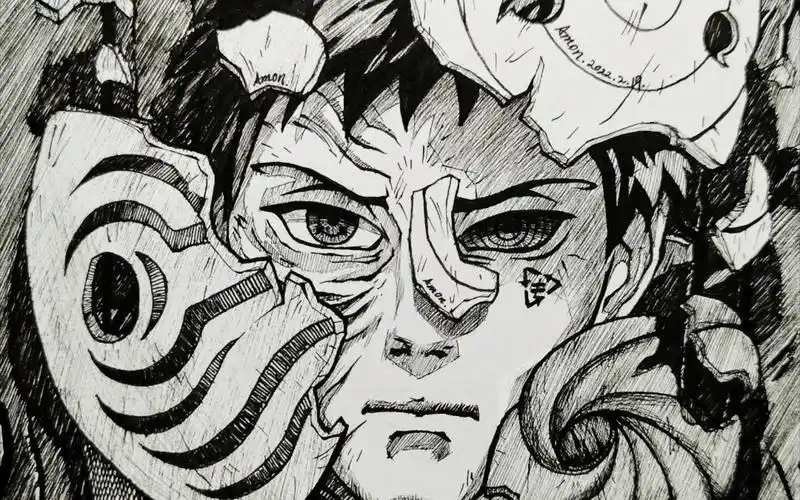 【针管笔】手绘宇智波带土,火影忍者同人图